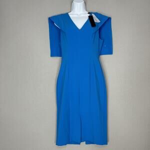 Black Halo Maxton Dress Womens 6 Blue Sailor Collar Sheath Cape Back Cocktail